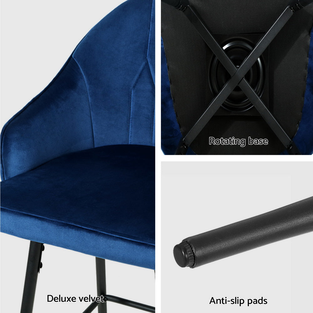 Isabella (Set of 2) Velvet Bar Stools 72cm - Blue - Homecoze