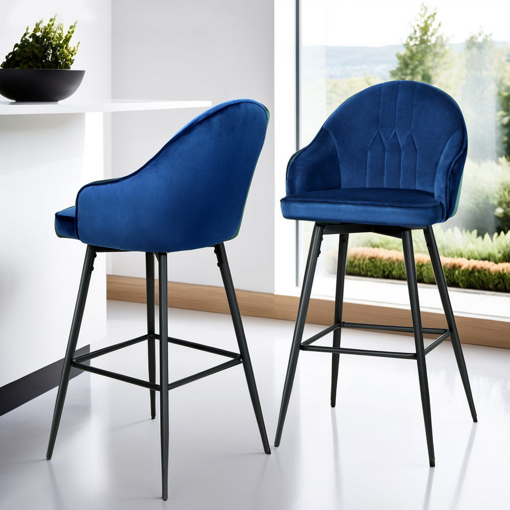 Isabella (Set of 4) Velvet Bar Stools 72cm - Blue - Homecoze