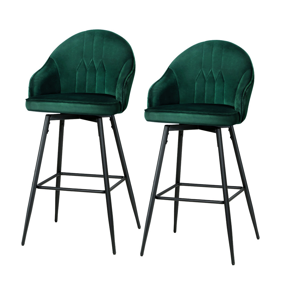Isabella (Set of 2) Velvet Bar Stools 72cm - Green - Homecoze