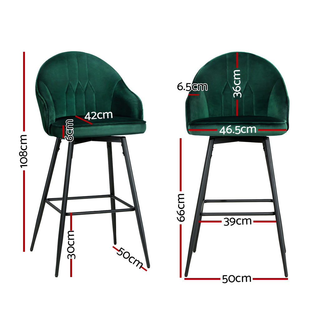 Isabella (Set of 2) Velvet Bar Stools 72cm - Green - Homecoze
