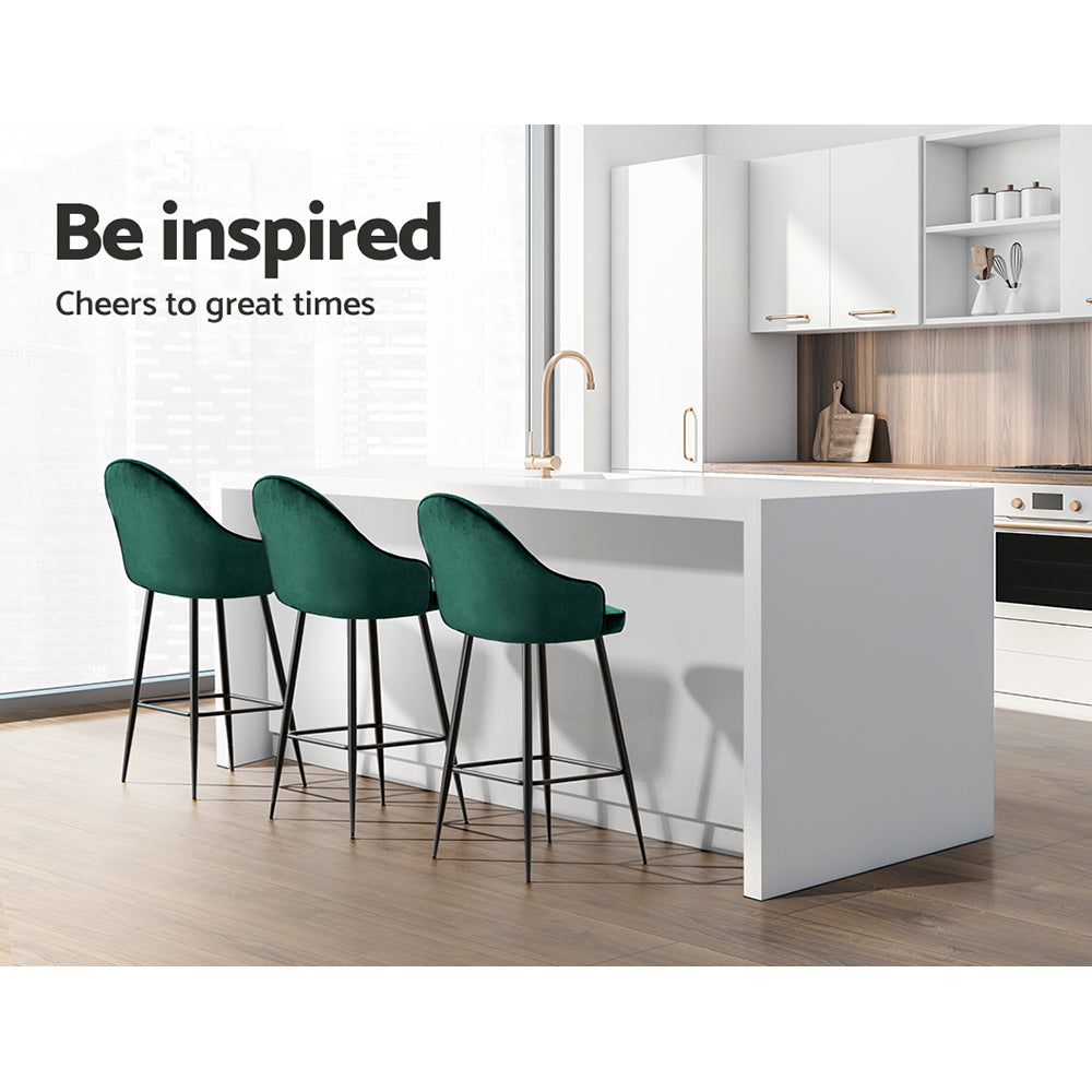 Isabella (Set of 4) Velvet Bar Stools 72cm - Green - Homecoze