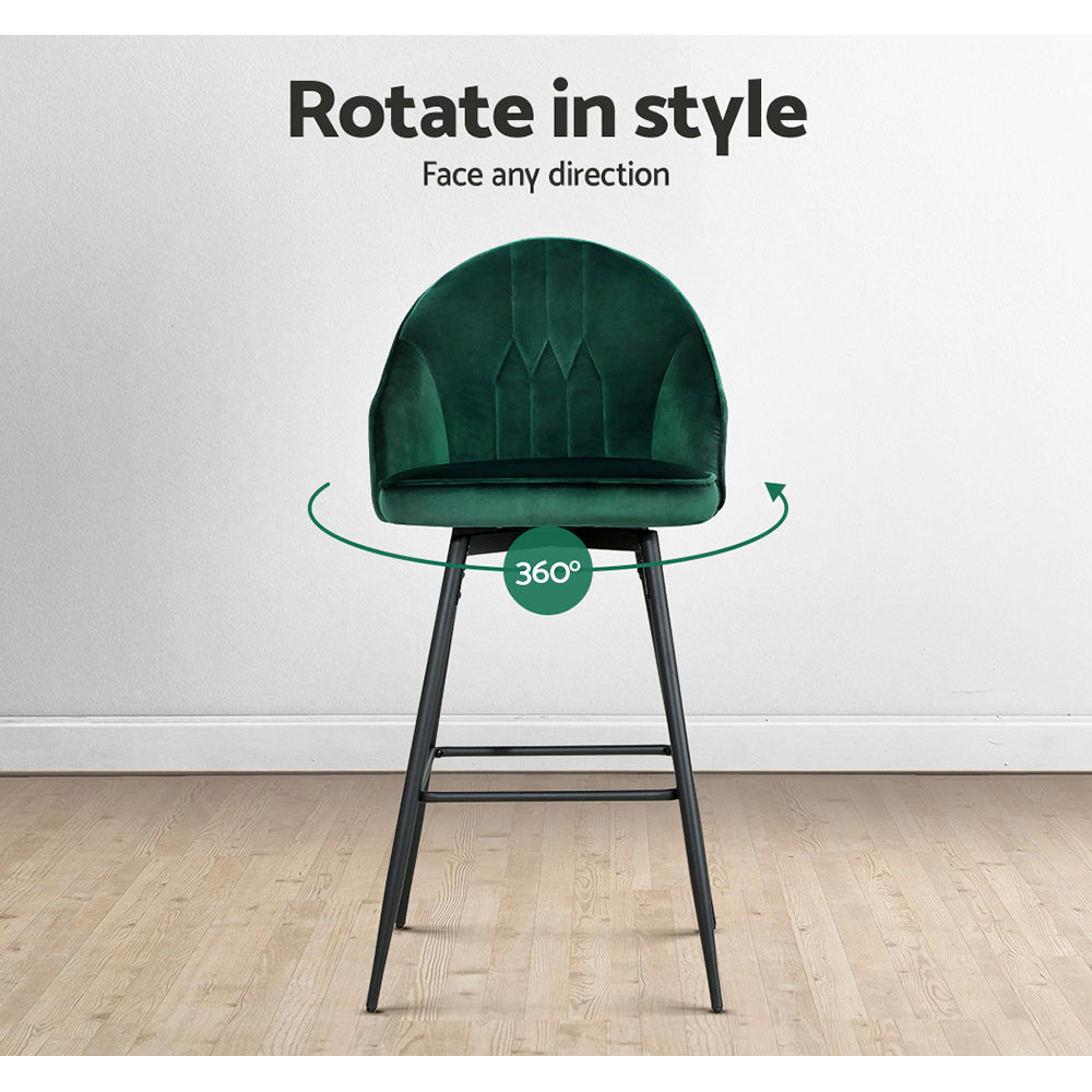 Isabella (Set of 2) Velvet Bar Stools 72cm - Green - Homecoze