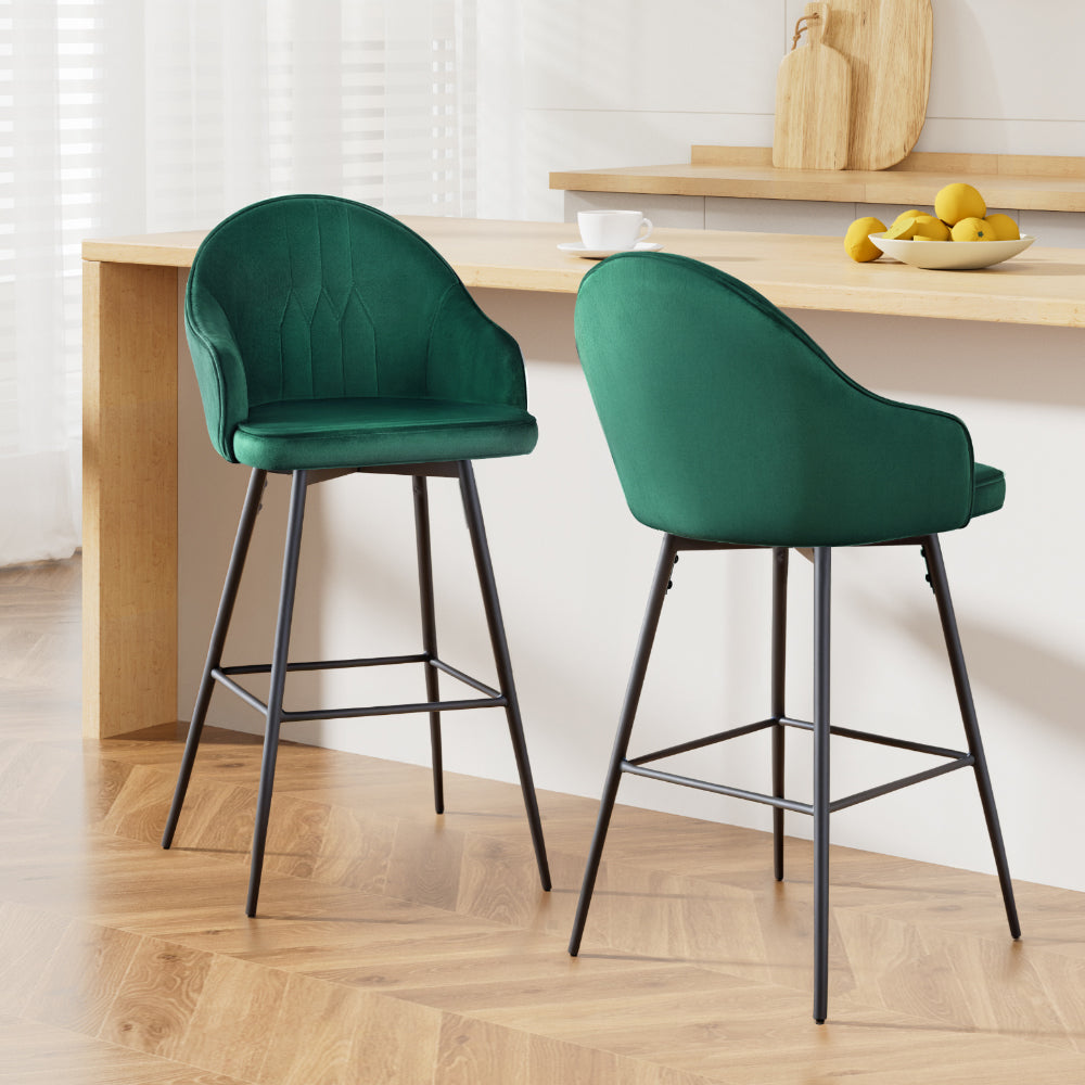 Isabella (Set of 2) Velvet Bar Stools 72cm - Green - Homecoze