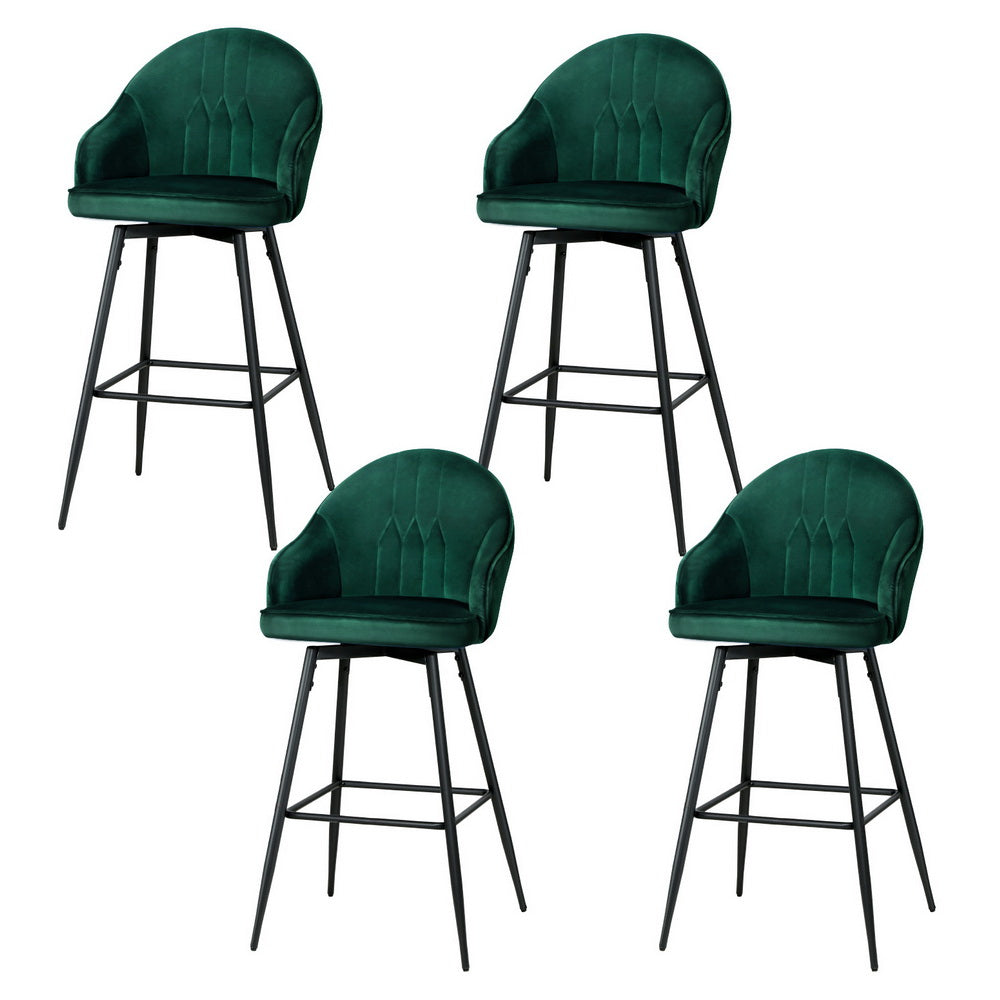 Isabella (Set of 4) Velvet Bar Stools 72cm - Green - Homecoze