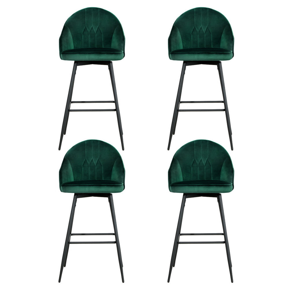 Isabella (Set of 4) Velvet Bar Stools 72cm - Green - Homecoze