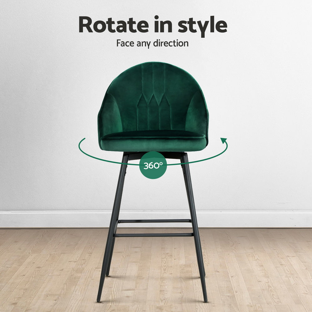 Isabella (Set of 4) Velvet Bar Stools 72cm - Green - Homecoze