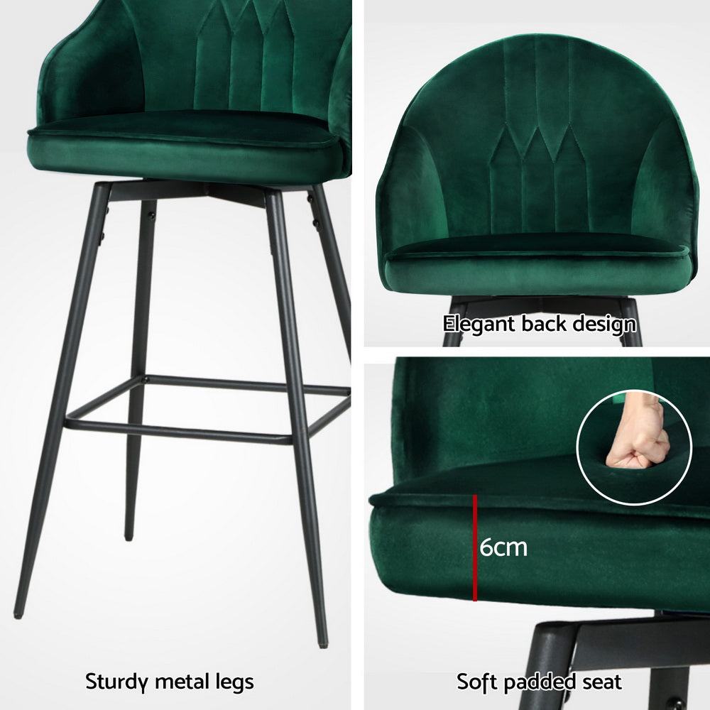 Isabella (Set of 2) Velvet Bar Stools 72cm - Green