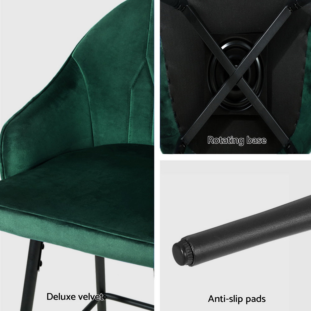Isabella (Set of 4) Velvet Bar Stools 72cm - Green - Homecoze