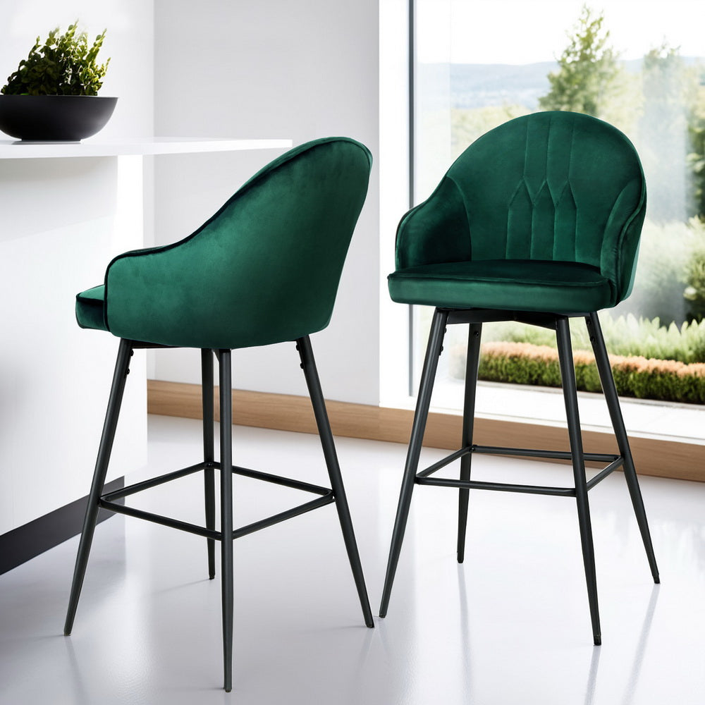 Isabella (Set of 4) Velvet Bar Stools 72cm - Green - Homecoze