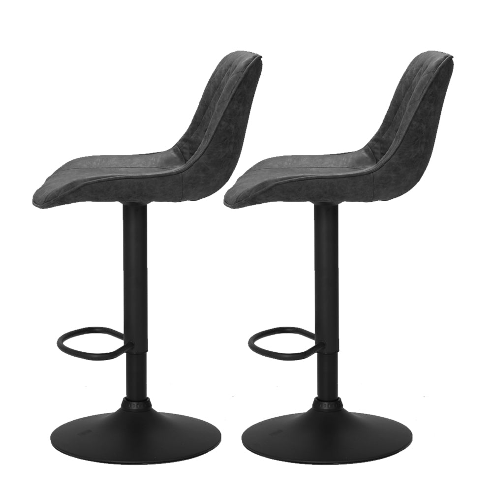 Gerald (Set of 2) Vintage Leather Bar Stools - Black - Homecoze