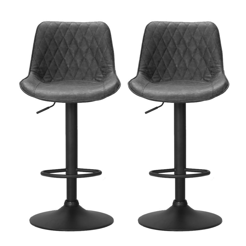 Gerald (Set of 2) Vintage Leather Bar Stools - Black - Homecoze