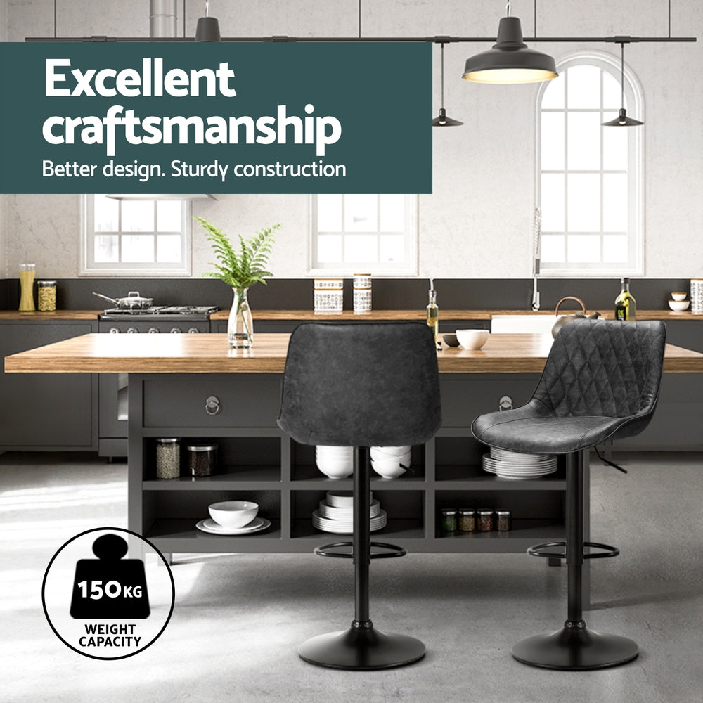 Gerald (Set of 4) Vintage Leather Bar Stools - Black - Homecoze