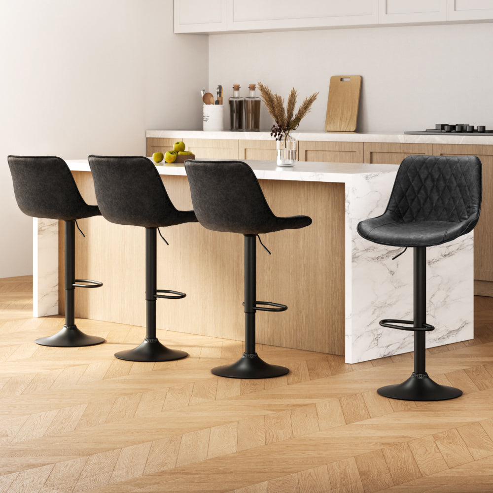 Gerald (Set of 4) Vintage Leather Bar Stools - Black - Homecoze