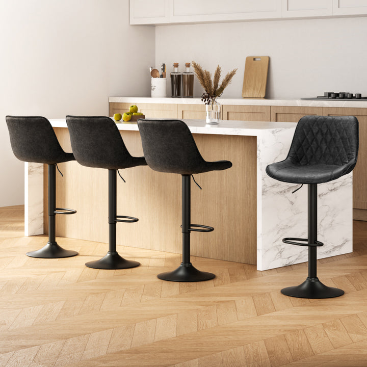 Gerald (Set of 4) Vintage Leather Bar Stools - Black - Homecoze