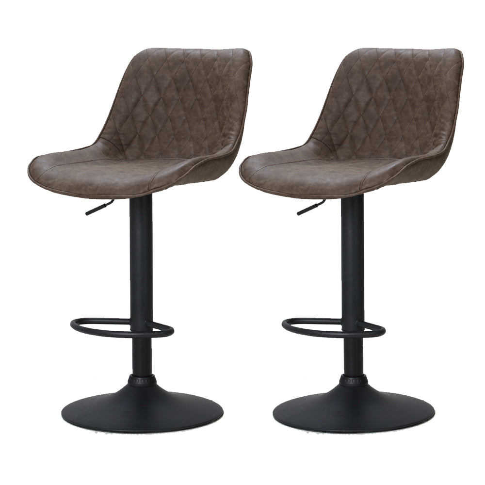 Gerald (Set of 2) Vintage Leather Bar Stools - Brown - Homecoze