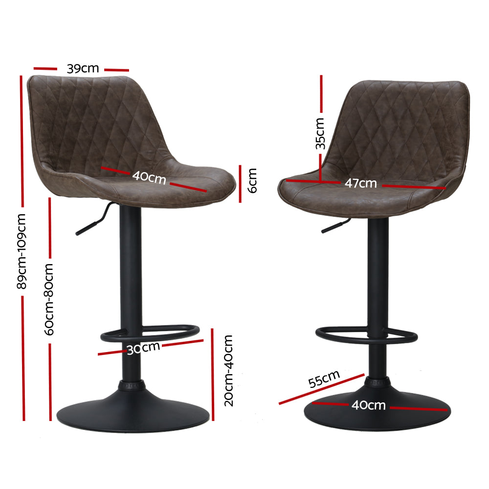 Gerald (Set of 2) Vintage Leather Bar Stools - Brown - Homecoze