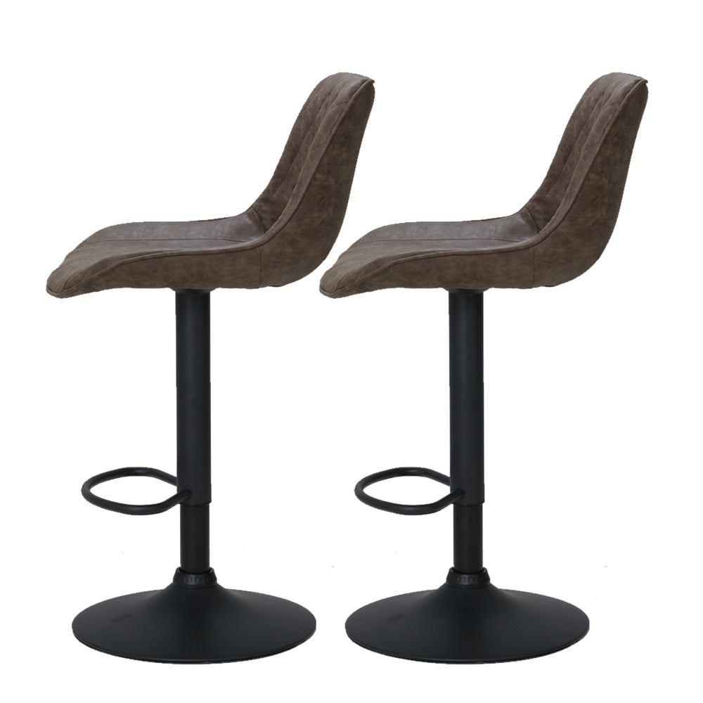 Gerald (Set of 2) Vintage Leather Bar Stools - Brown - Homecoze