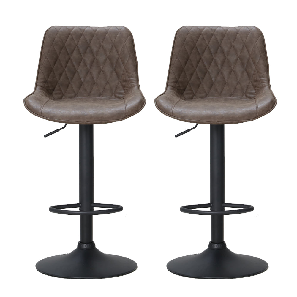 Gerald (Set of 2) Vintage Leather Bar Stools - Brown - Homecoze