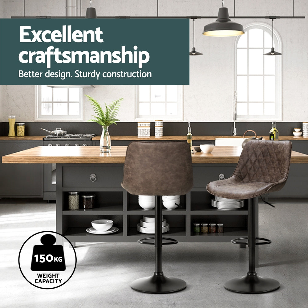 Gerald (Set of 4) Vintage Leather Bar Stools - Brown - Homecoze