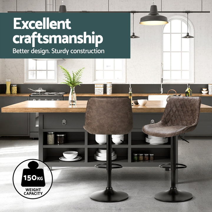 Gerald (Set of 4) Vintage Leather Bar Stools - Brown - Homecoze