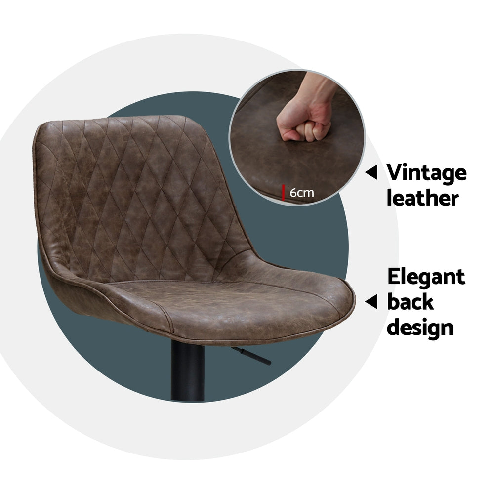 Gerald (Set of 4) Vintage Leather Bar Stools - Brown - Homecoze