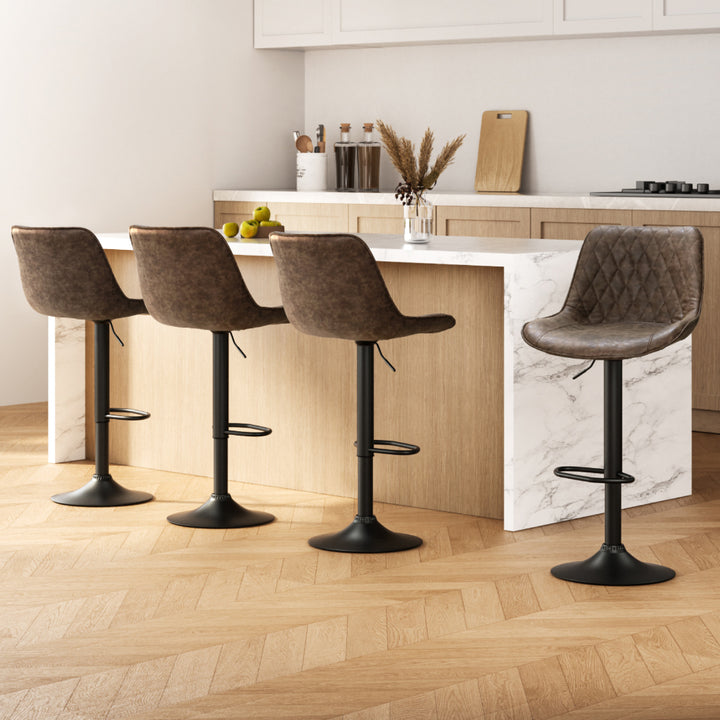 Gerald (Set of 4) Vintage Leather Bar Stools - Brown - Homecoze