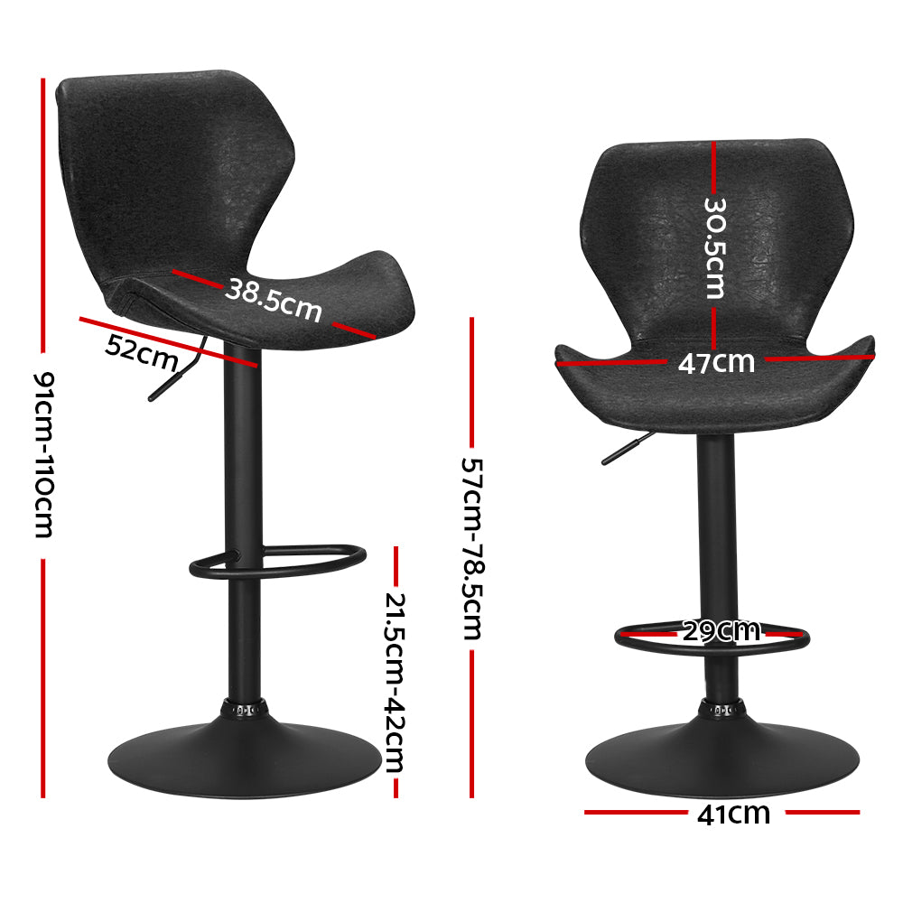 Willow (Set of 2) Vintage PU Leather Bar Stools - Black - Homecoze