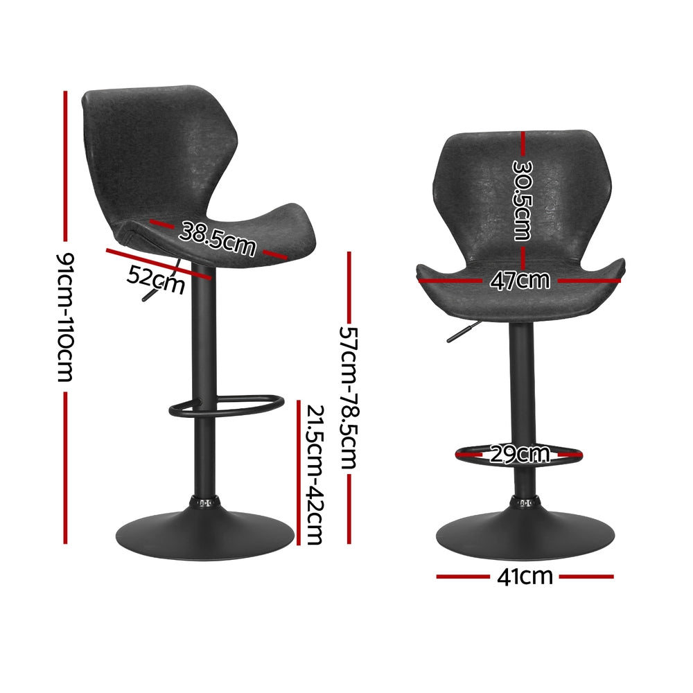 Willow (Set of 4) Vintage PU Leather Bar Stools - Black - Homecoze