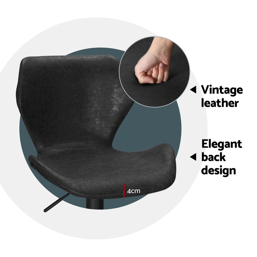Willow (Set of 4) Vintage PU Leather Bar Stools - Black - Homecoze