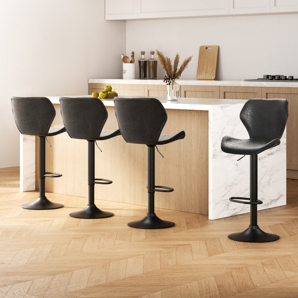 Willow (Set of 4) Vintage PU Leather Bar Stools - Black - Homecoze