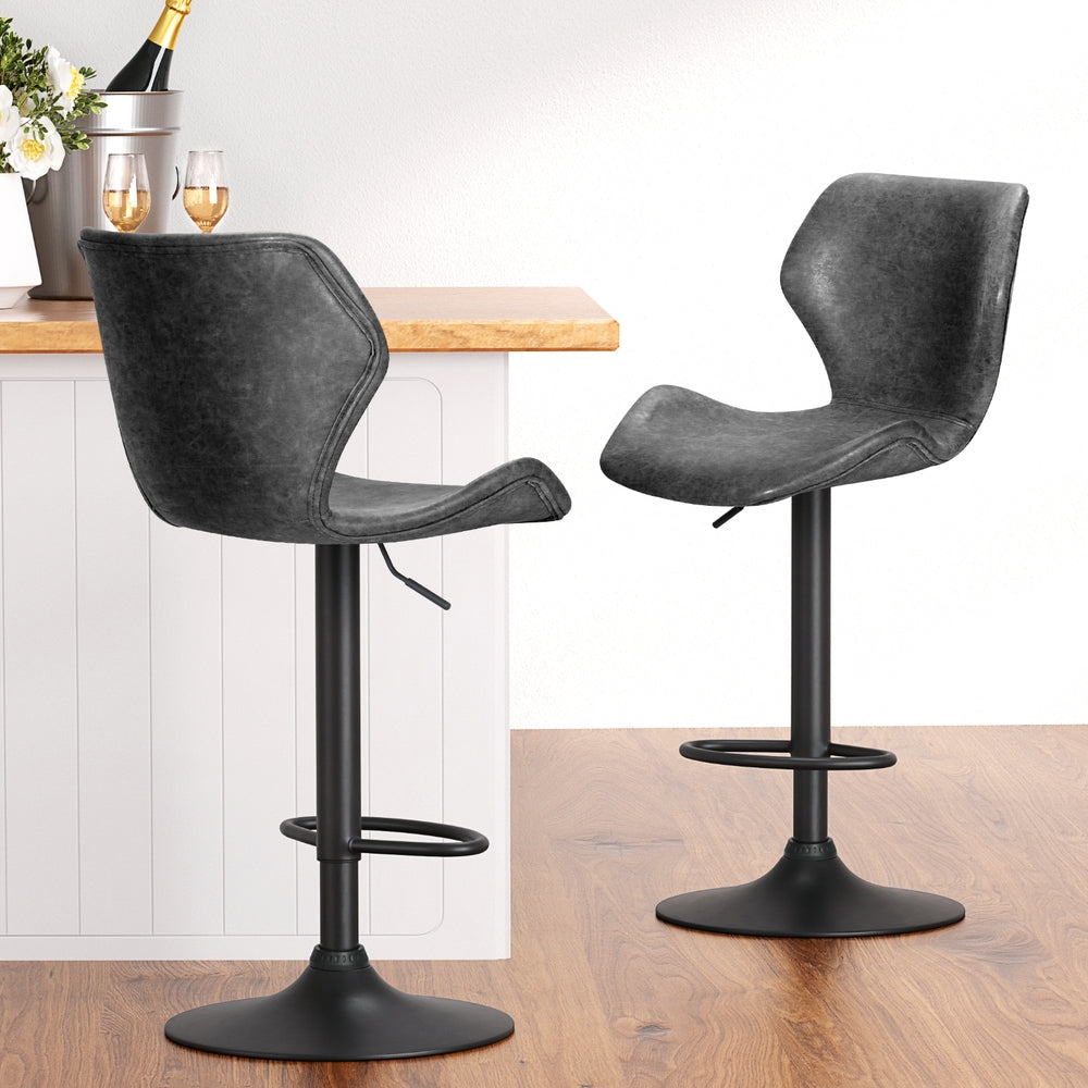 Willow (Set of 4) Vintage PU Leather Bar Stools - Black