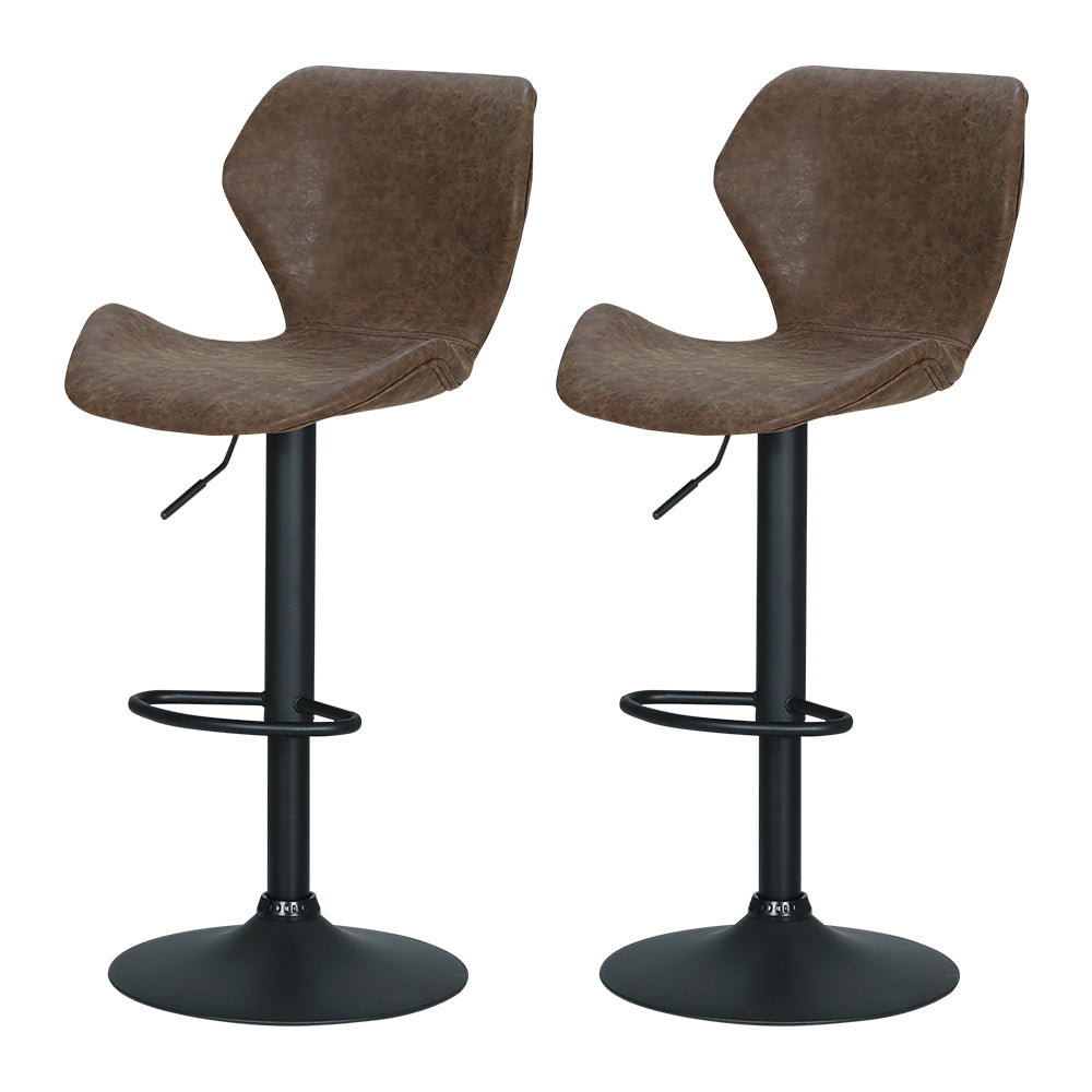 Willow (Set of 2) Vintage PU Leather Bar Stools - Brown - Homecoze