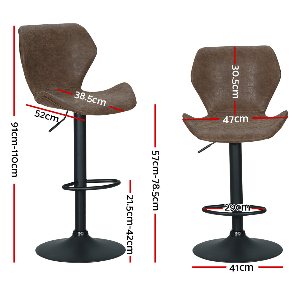 Willow (Set of 2) Vintage PU Leather Bar Stools - Brown - Homecoze