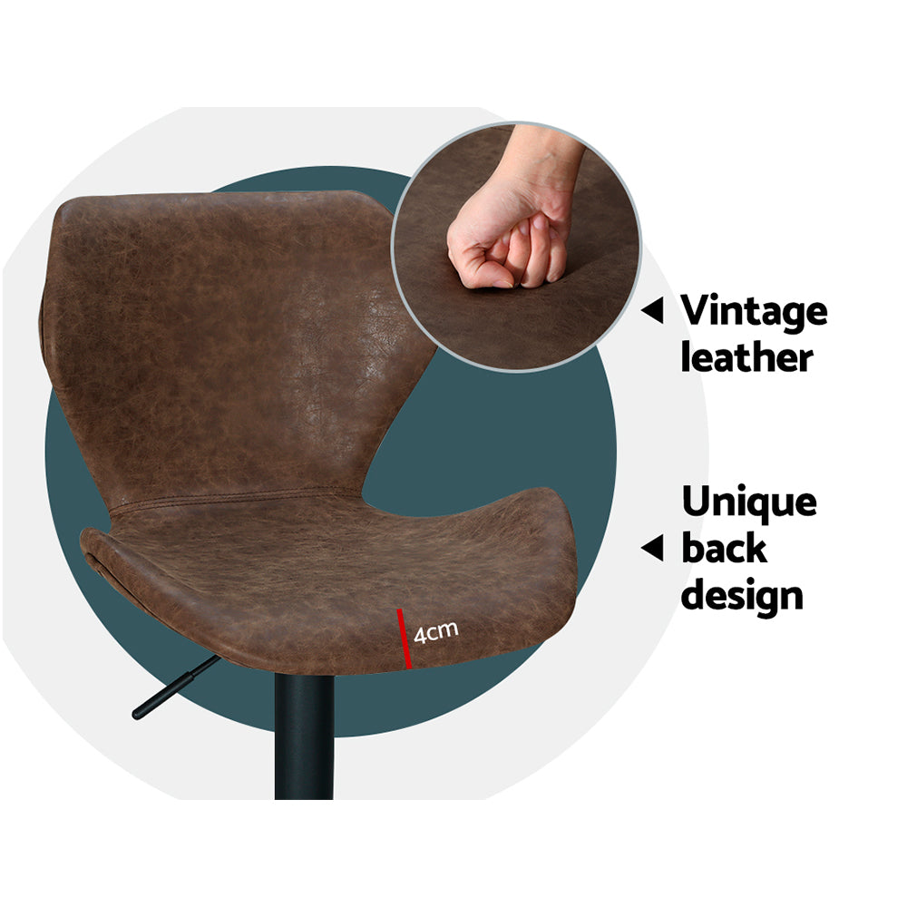 Willow (Set of 2) Vintage PU Leather Bar Stools - Brown - Homecoze
