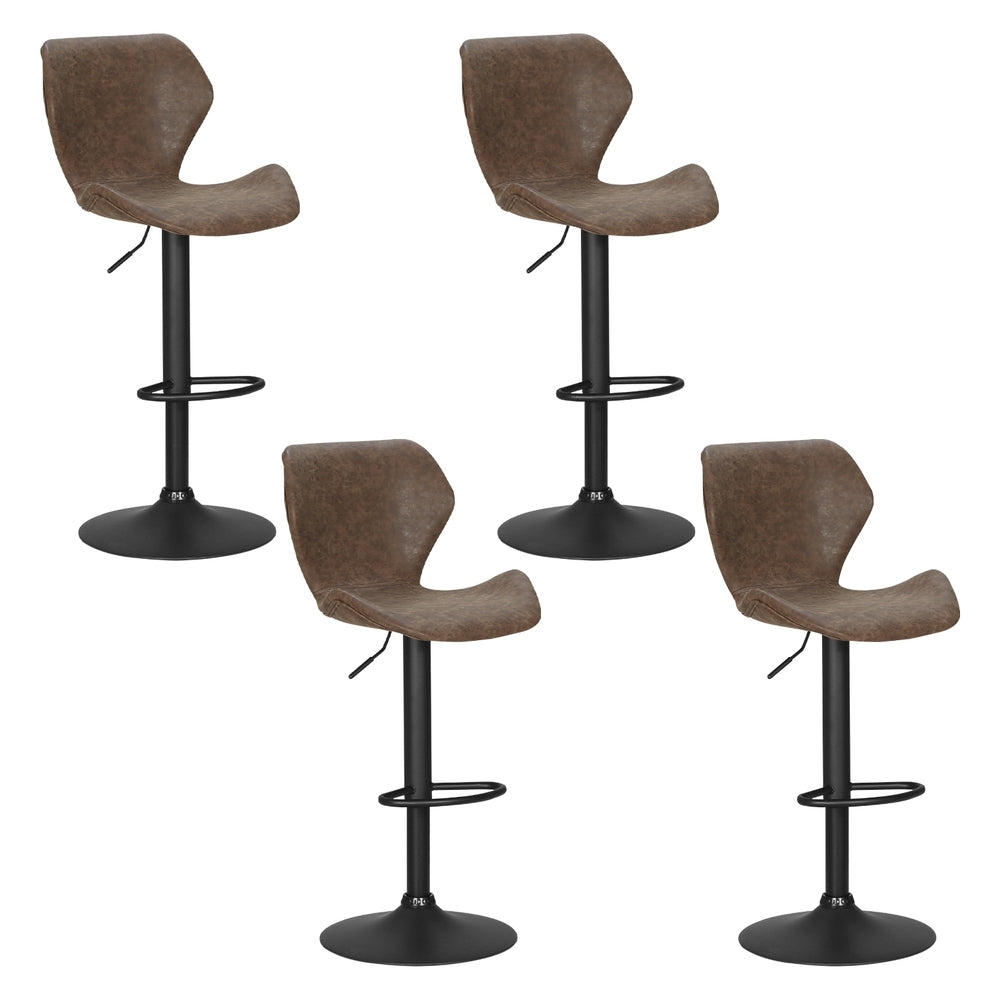 Willow (Set of 4) Vintage PU Leather Bar Stools - Brown - Homecoze