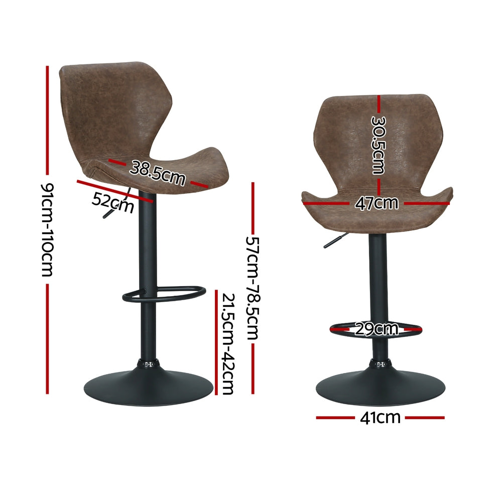 Willow (Set of 4) Vintage PU Leather Bar Stools - Brown - Homecoze