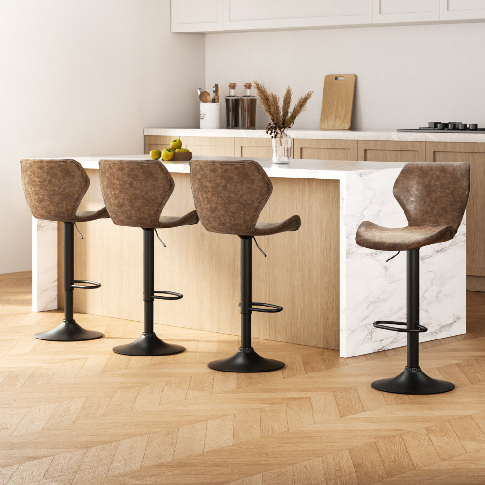 Willow (Set of 4) Vintage PU Leather Bar Stools - Brown - Homecoze