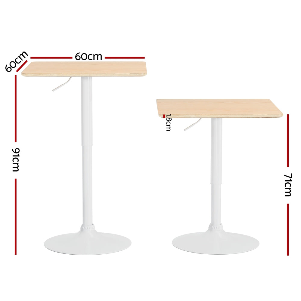 Modern Swivel Kitchen Bar Table Gas Lift Height Adjustable 60cm - White & Oak - Homecoze