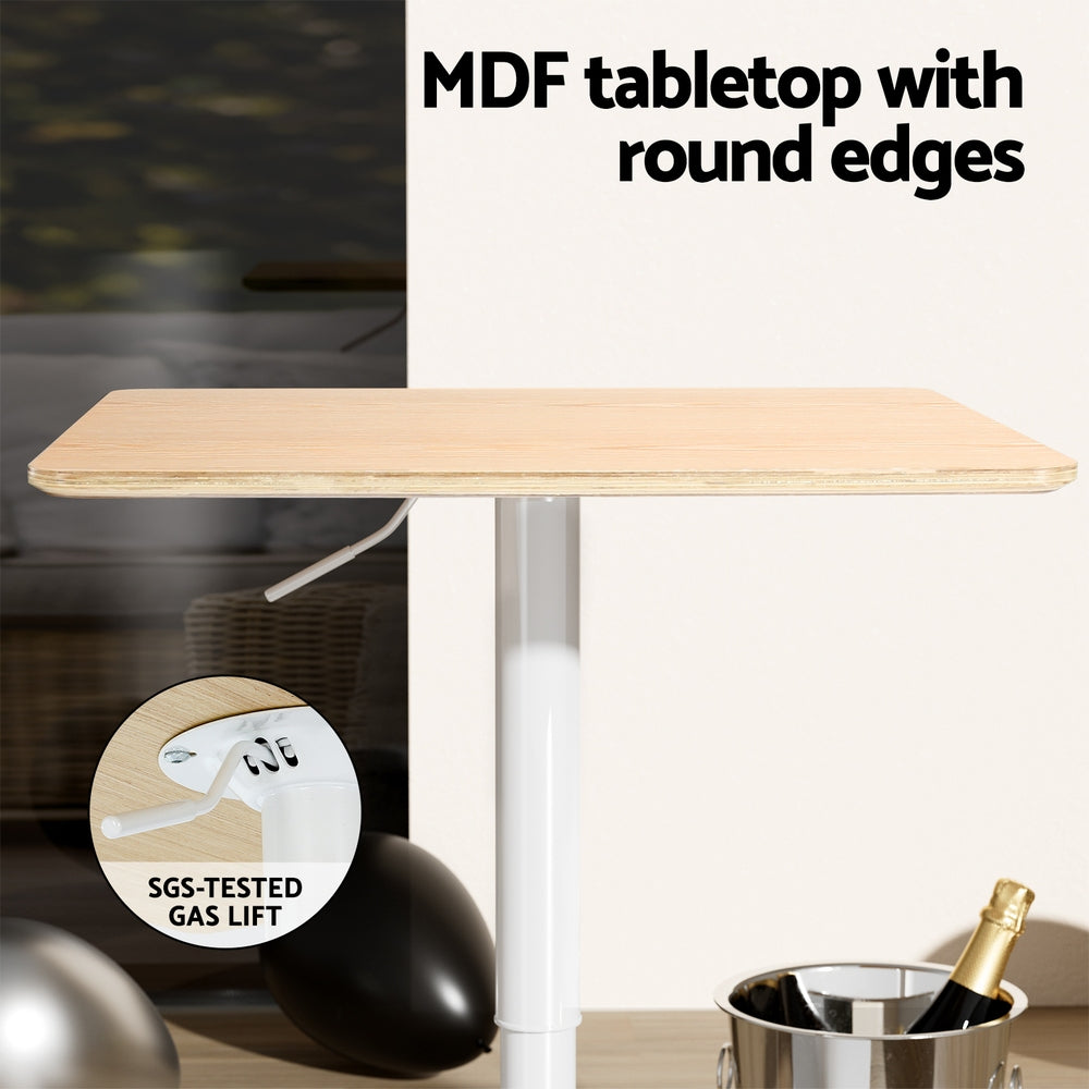Modern Swivel Kitchen Bar Table Gas Lift Height Adjustable 60cm - White & Oak - Homecoze