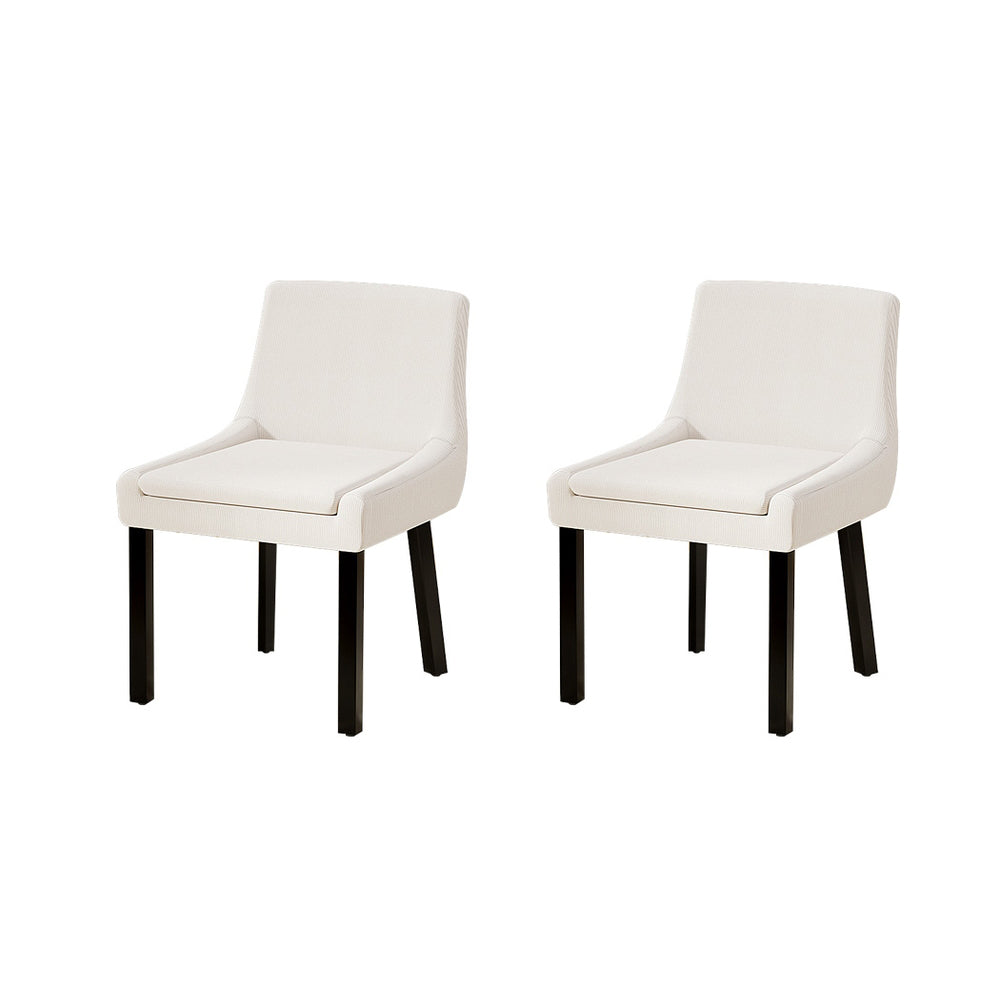 Set of 2 Corduroy Upholstered Dining Chairs Low Back Kitchen Cafe Chair - Beige - Homecoze