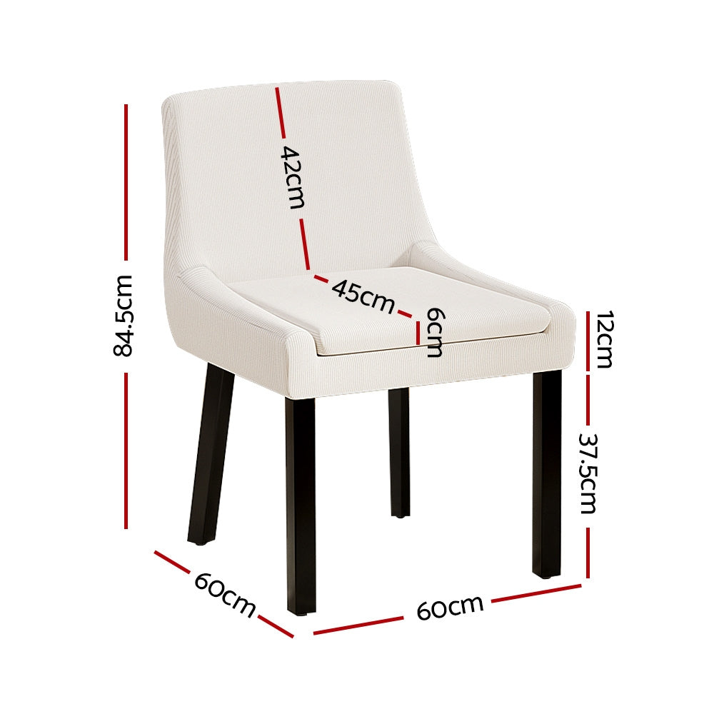 Set of 2 Corduroy Upholstered Dining Chairs Low Back Kitchen Cafe Chair - Beige - Homecoze
