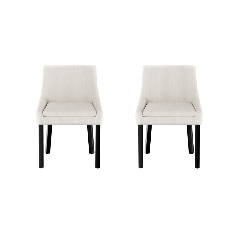 Set of 2 Corduroy Upholstered Dining Chairs Low Back Kitchen Cafe Chair - Beige - Homecoze