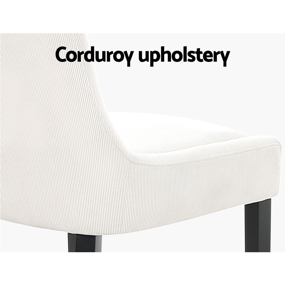 Set of 2 Corduroy Upholstered Dining Chairs Low Back Kitchen Cafe Chair - Beige - Homecoze