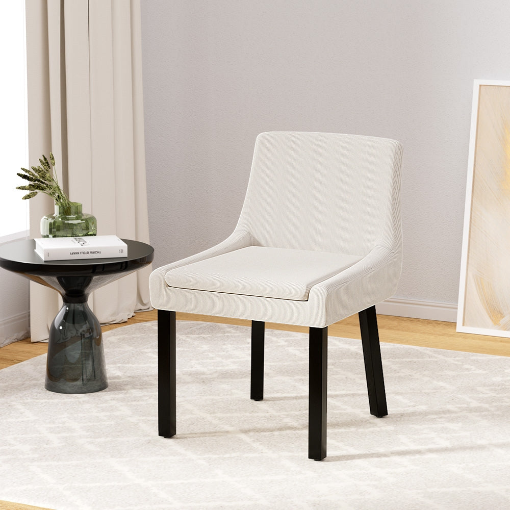Set of 2 Corduroy Upholstered Dining Chairs Low Back Kitchen Cafe Chair - Beige - Homecoze