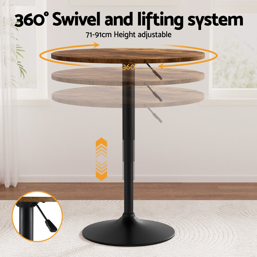 Modern Gas Lift Bar Table - Rustic Brown & Black - Homecoze