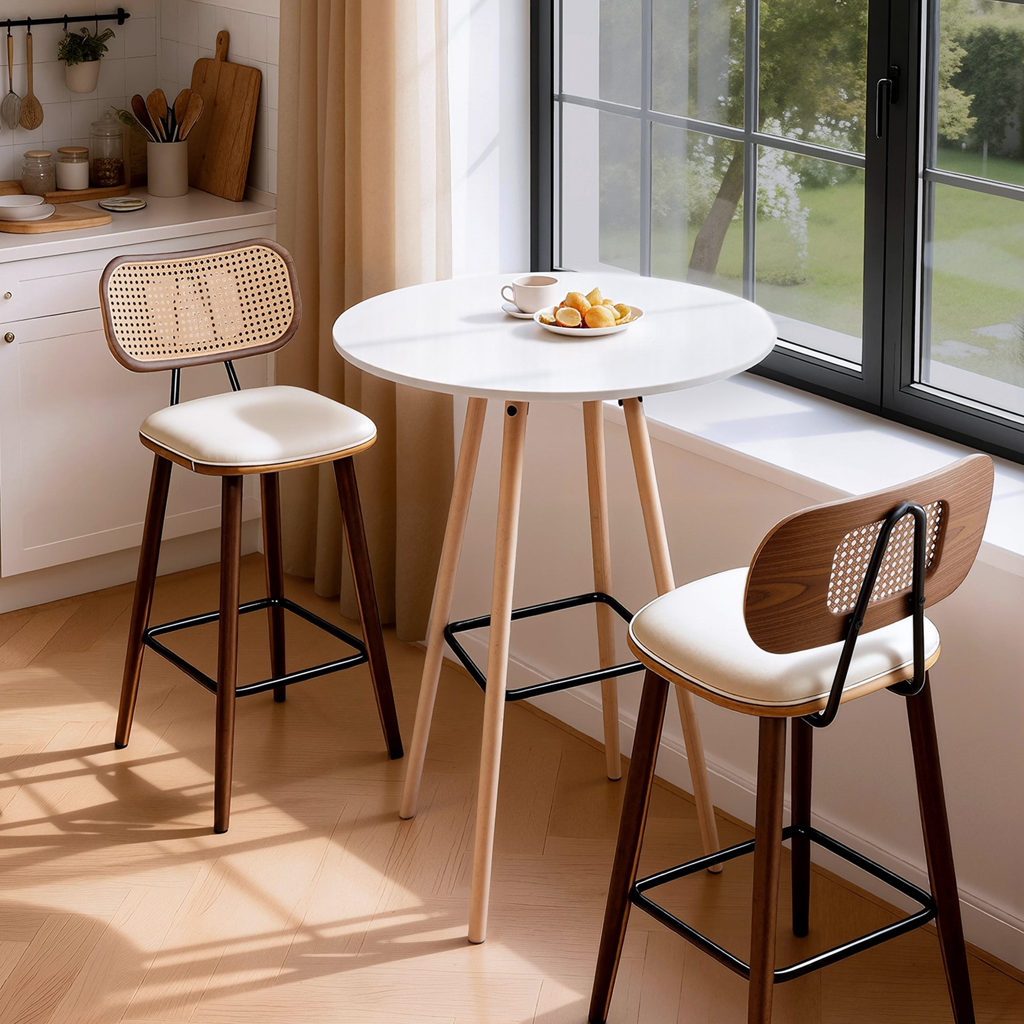 Artiss Bar Table Round Counter Kitchen Dining Desk Pub 98cm Height Wood White - Homecoze
