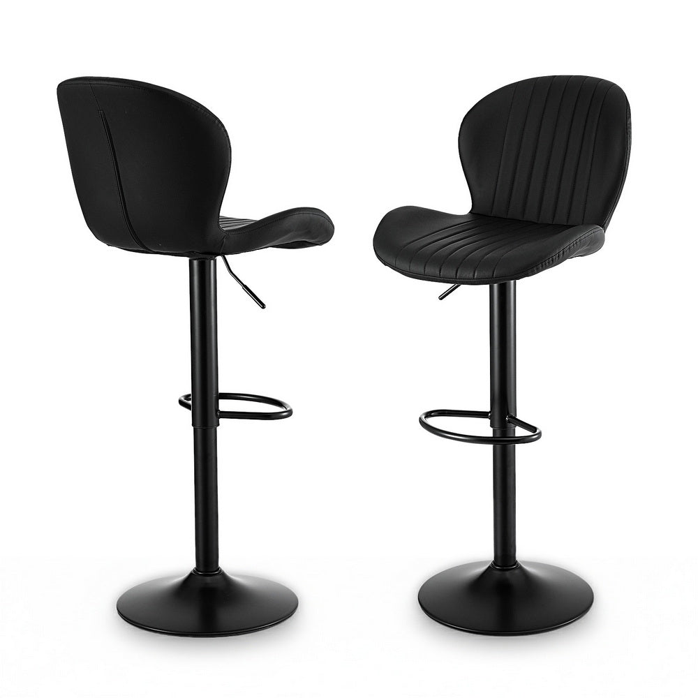 Artiss 2x Bar Stools Kitchen Swivel Gas Lift Counter Chair Shell Leather Black - Homecoze