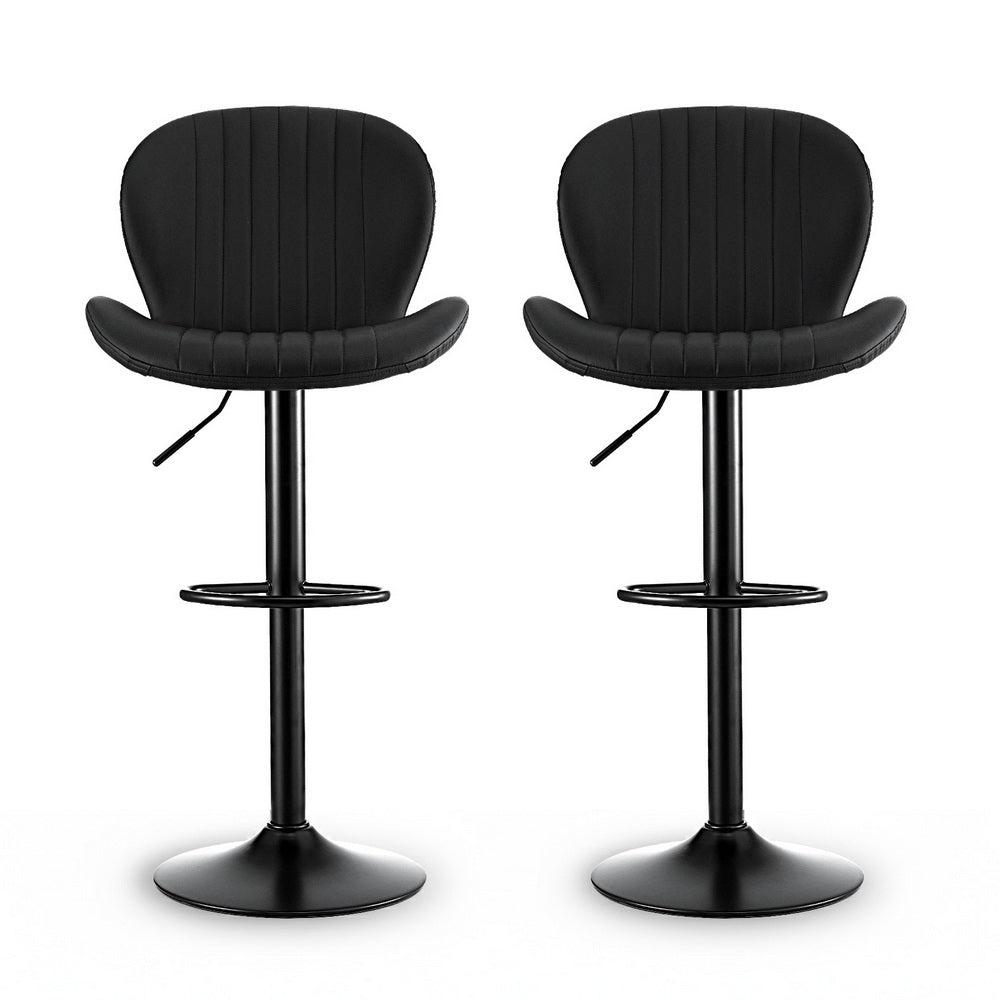 Artiss 2x Bar Stools Kitchen Swivel Gas Lift Counter Chair Shell Leather Black - Homecoze
