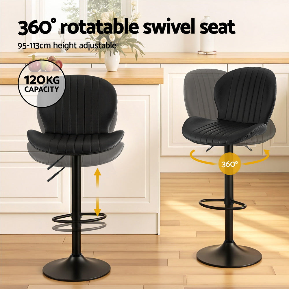 Artiss 2x Bar Stools Kitchen Swivel Gas Lift Counter Chair Shell Leather Black - Homecoze