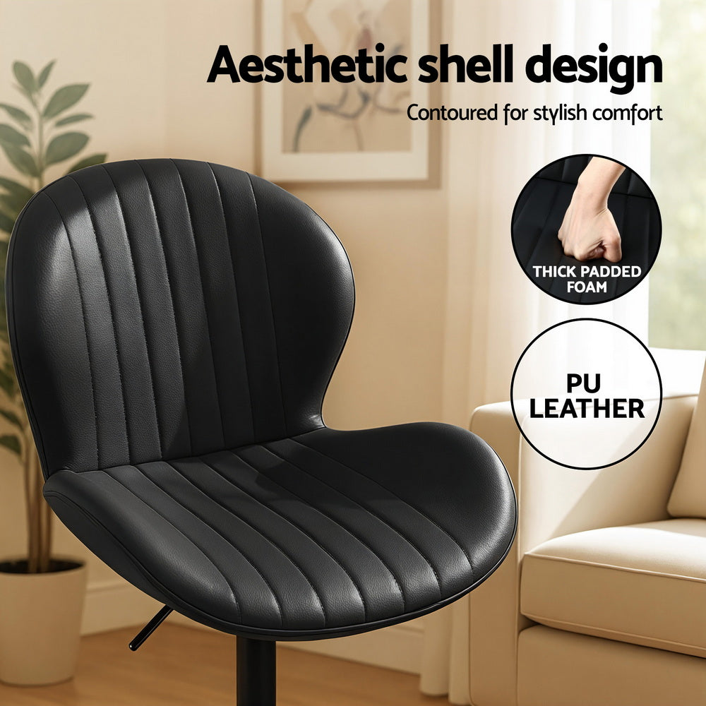 Artiss 2x Bar Stools Kitchen Swivel Gas Lift Counter Chair Shell Leather Black - Homecoze